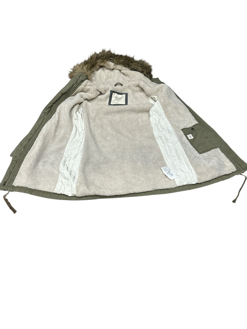 Abercrombie & Fitch Women’s Y2K Sherpa Lined Military Parka Fur Trim Hood Medium - Picture 9 of 16